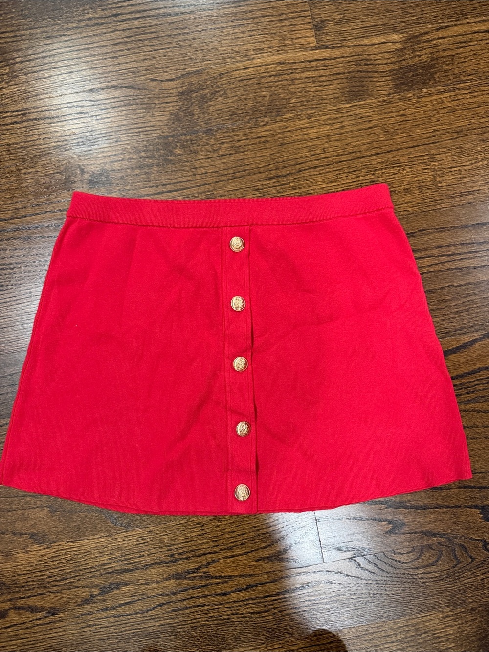 H&M Red Button-Front Mini Skirt with Gold Buttons